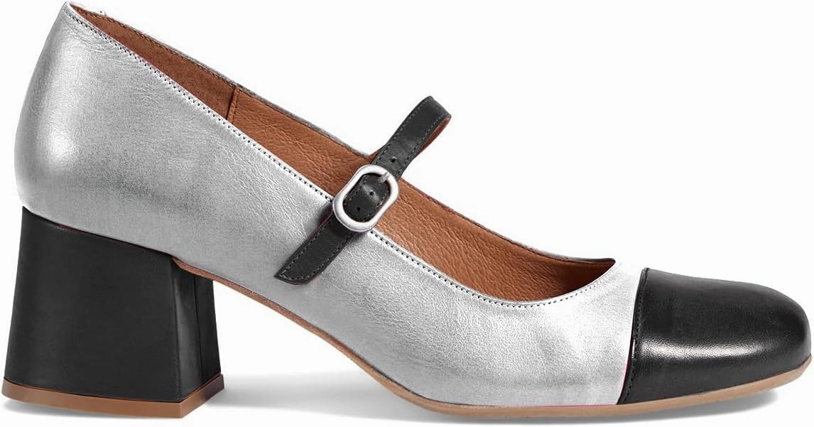 SHODENSE Women Rainbow Pumps Low Chunky Heel Mary Jane Shoes Square Cap Toe Ankle Strap Dress Pumps Two-Toned Mid Block Heel Mary Janes Lolita Shoes Multicolor Patchwork Office Wedding Party 4-11 M US