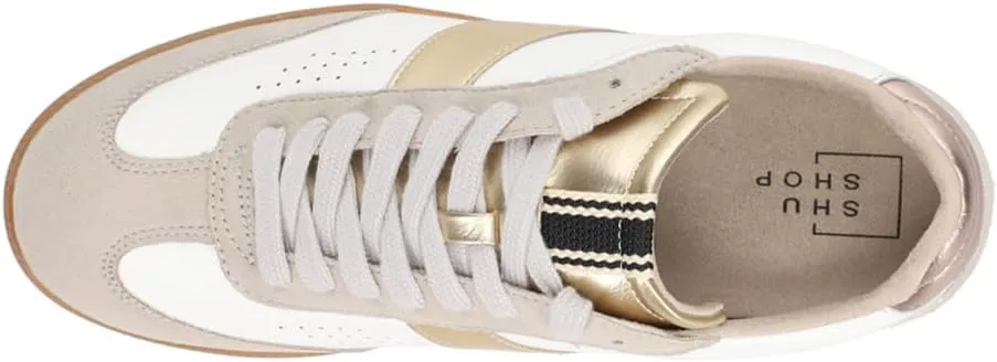 Shu Shop Womens Sydney Metallic Lace Up Sneakers Shoes Casual - Gold