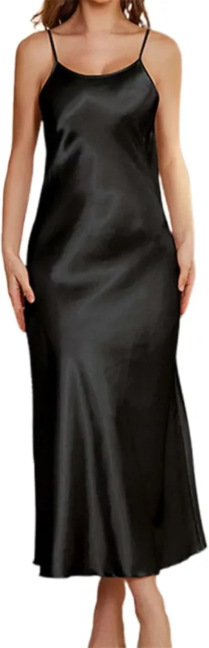 Silk Nightgown For Women Long Satin Slip Dress Nightdress Silky Chemise Nightie Soft V Neck Sexy Slim Soft Nightwear