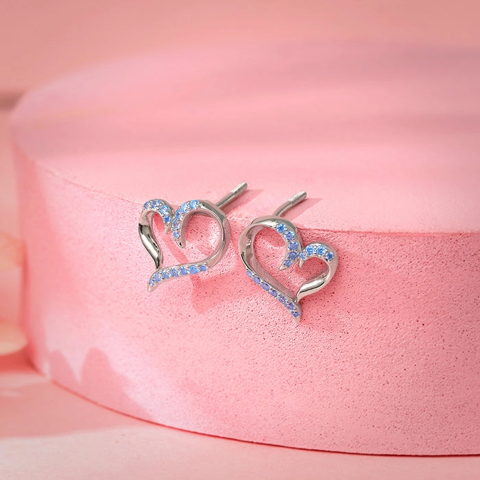 Silver Dewy Heart Studs
