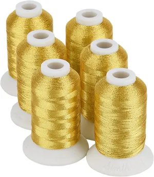 Simthread 6 Gold Metallic Embroidery Machine Thread 500M(550Y) for Embroidery and Decorative Sewing