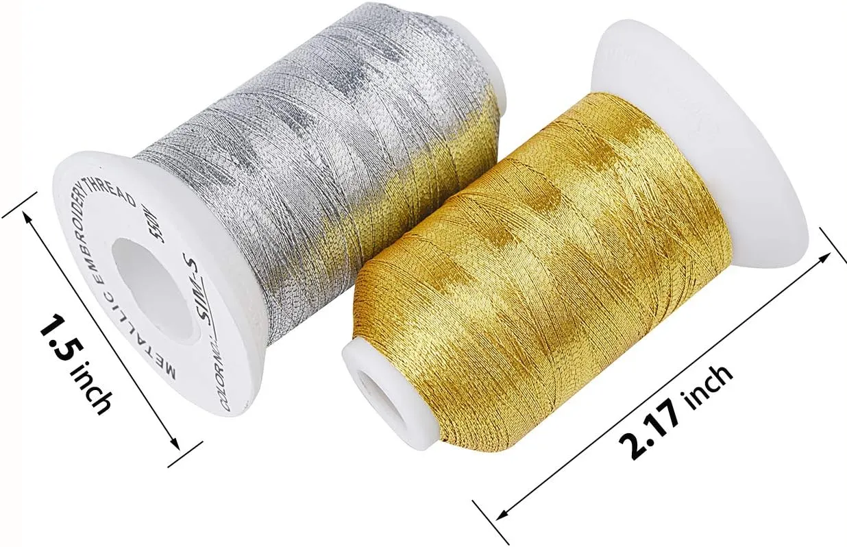 Simthread 6 Gold Metallic Embroidery Machine Thread 500M(550Y) for Embroidery and Decorative Sewing