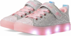 Skechers Girls Twinkle Sparks Ice-Heather – Light-Up Sneakers, Cushioned Comfort, Flexible Sole, Grey/Pink, 2 Little Kid