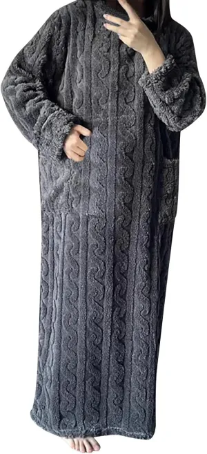 Sleepwear Summer Round Neck Pocket Thread Long Over Knee Winter Nightdress Women Soft Comfy Loose Pajama Shirt