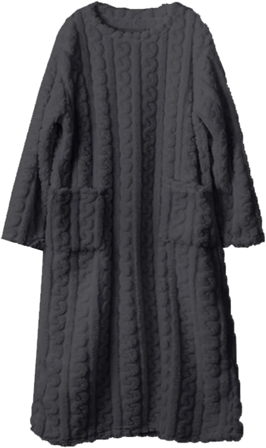 Sleepwear Summer Round Neck Pocket Thread Long Over Knee Winter Nightdress Women Soft Comfy Loose Pajama Shirt