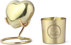 Small Golden Speckled Heart Urn for Human Funeral Ashes | Pack of Mini Heart Urn, Golden Display Stand, Scented Candle, Velvet Carry Bag, a Paper Funnel