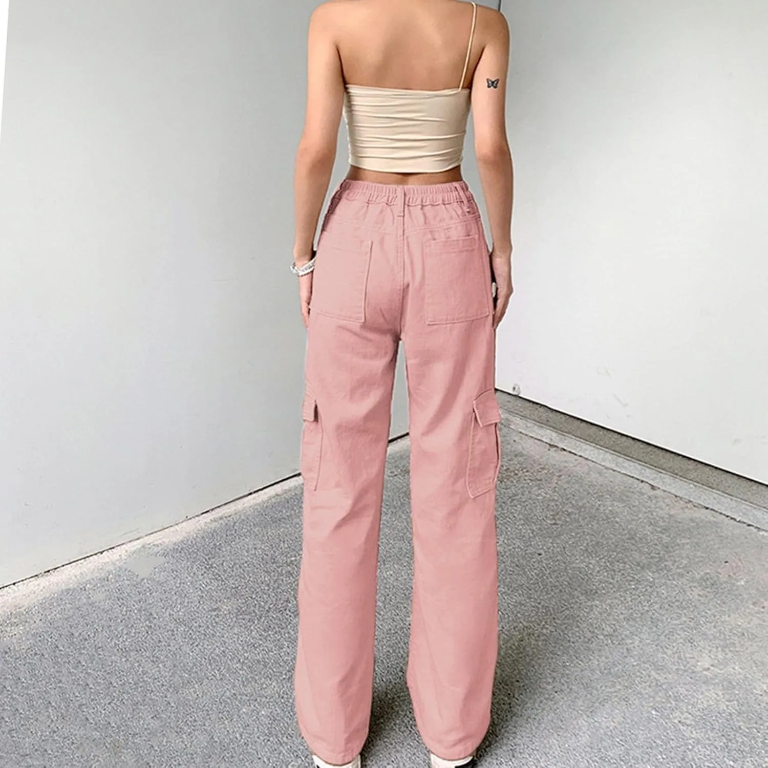 SMIDOW Baggy Cargo Pants for Women Relaxed Fit Low Rise Pants Streetwear Stretchy Wide Leg Combat Military Trousers