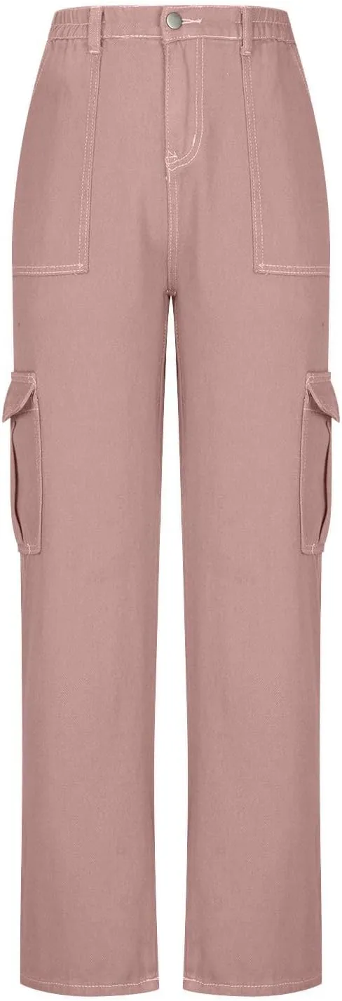 SMIDOW Baggy Cargo Pants for Women Relaxed Fit Low Rise Pants Streetwear Stretchy Wide Leg Combat Military Trousers