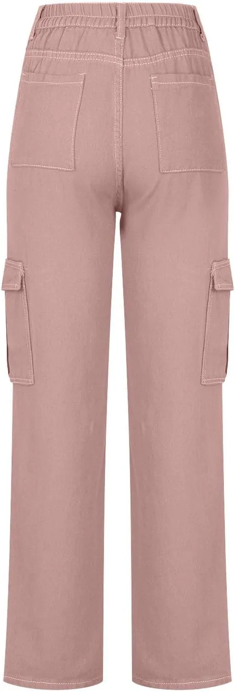 SMIDOW Baggy Cargo Pants for Women Relaxed Fit Low Rise Pants Streetwear Stretchy Wide Leg Combat Military Trousers