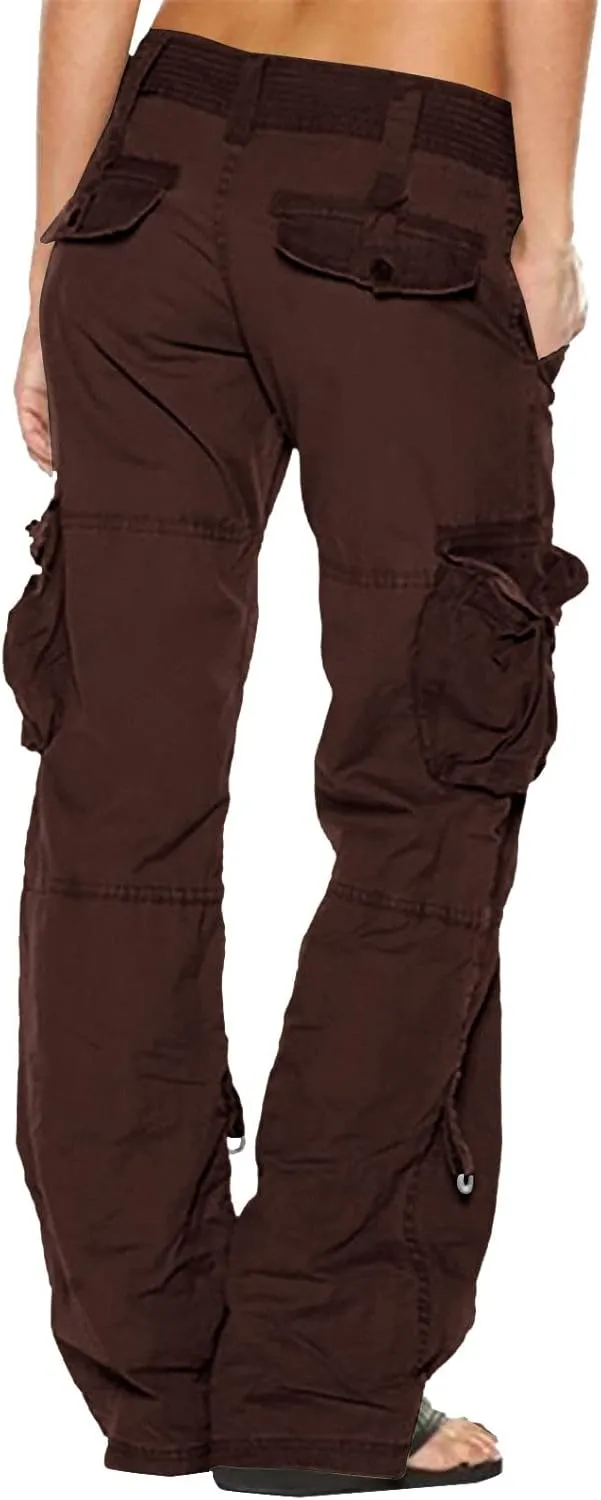 SMIDOW Low Rise Cargo Pants for Women Plus Size Baggy Stretchy Wide Leg Pants Pockets Y2K Streetwear Combat Military Trousers