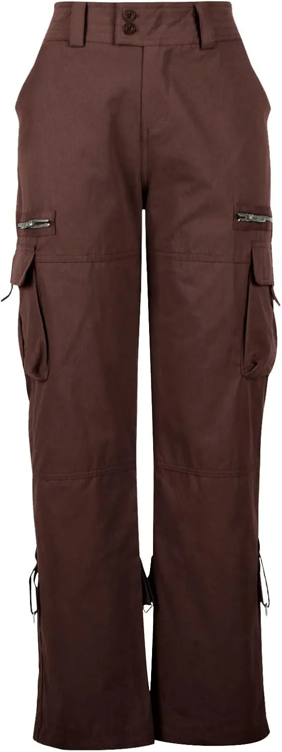 SMIDOW Low Rise Cargo Pants for Women Plus Size Baggy Stretchy Wide Leg Pants Pockets Y2K Streetwear Combat Military Trousers