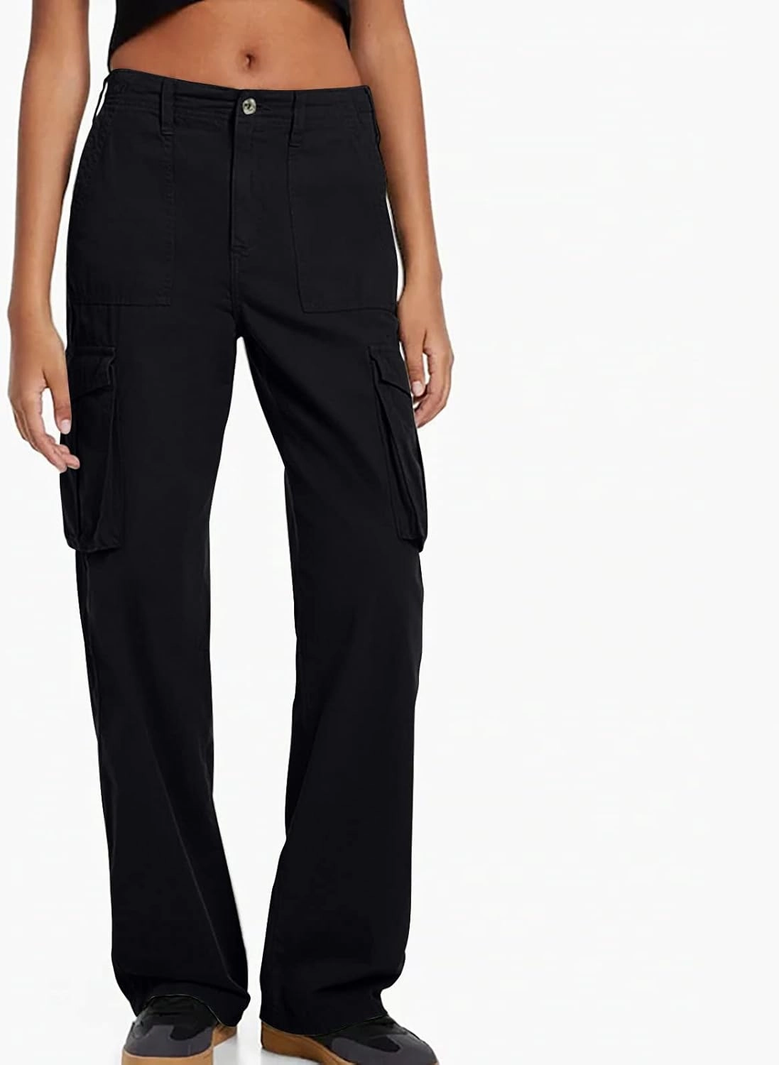 SMIDOW Casual Wide Leg Cargo Pants for Women High Waist Straight Leg Trousers with Pockets Streetwear Stretchy Pants