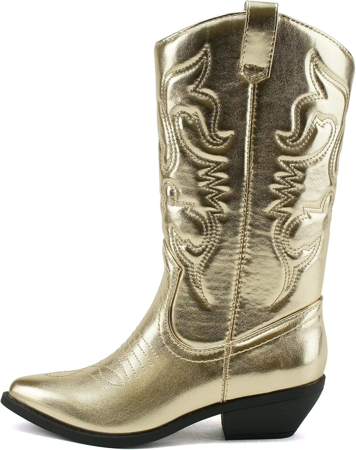 Soda RENO-S Women's Western Cowboy Pointed Toe Knee High Pull On Tabs Boots (GOLD METALLIC PU, us_footwear_size_system, adult, women, numeric, medium, numeric_8)
