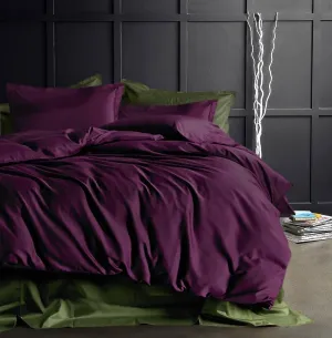 Solid Color Egyptian Cotton Duvet Cover Luxury Bedding Set High Thread Count Long Staple Sateen Weave Silky Soft Breathable Pima Quality Bed Linen (King, Deep Plum)