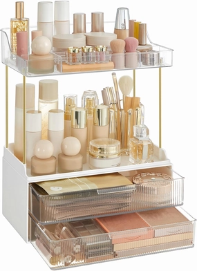 SONGMICS 4-Layer Makeup Organizer, Skincare Organizer, 4 Dividers, Anti-Slip Design, Bathroom Counter Organizer, Versatile for Vanity Bedroom Kitchen, 7.8 x 12.5 x 15.4 Inches, Transparent UJKA021W02
