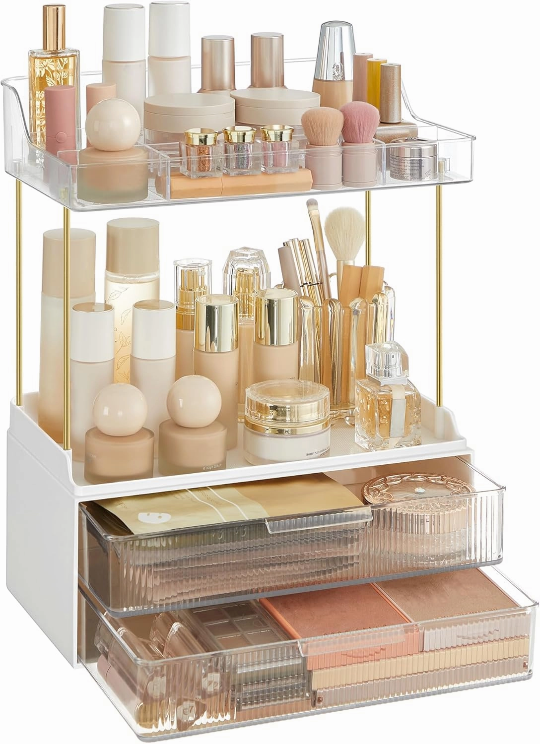 SONGMICS 4-Layer Makeup Organizer, Skincare Organizer, 4 Dividers, Anti-Slip Design, Bathroom Counter Organizer, Versatile for Vanity Bedroom Kitchen, 7.8 x 12.5 x 15.4 Inches, Transparent UJKA021W02