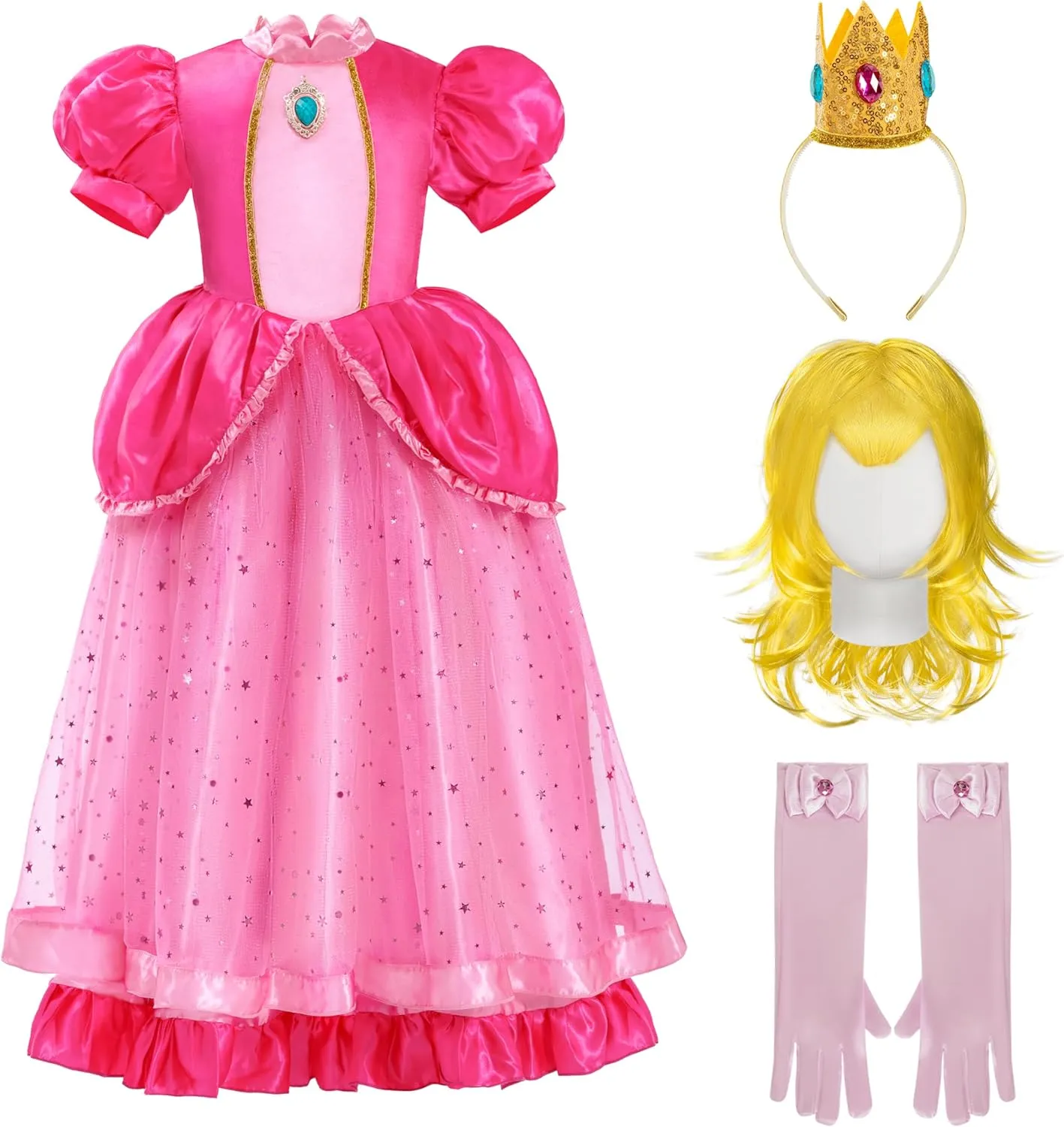Spooktacular Creations Halloween Pink Peach Princess Dress, Kids Princess Dress Up, Peach Crown Costume for Girls Birthday