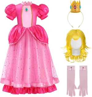 Spooktacular Creations Halloween Pink Peach Princess Dress, Kids Princess Dress Up, Peach Crown Costume for Girls Birthday