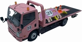 Sports car Metal Model 1:18 for Tow Truck Road Rescue Vehicle Pink Pig Painting Flatbed Trailer Model with Accessories Cute Display for Home Décor
