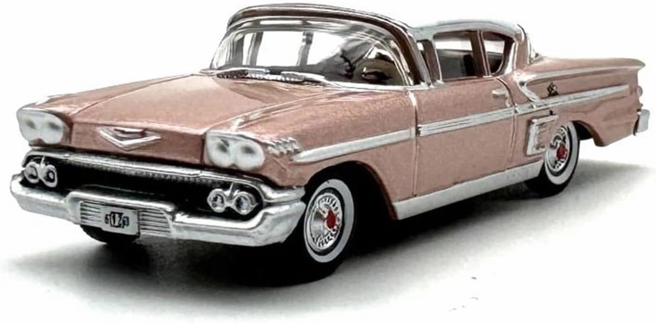 Sports car Metal Model 1:87 Scale Diecast Alloy for Impala Sports Toy Car 1958 Model Pink Classics Nostalgia Adult Collection for Home Décor