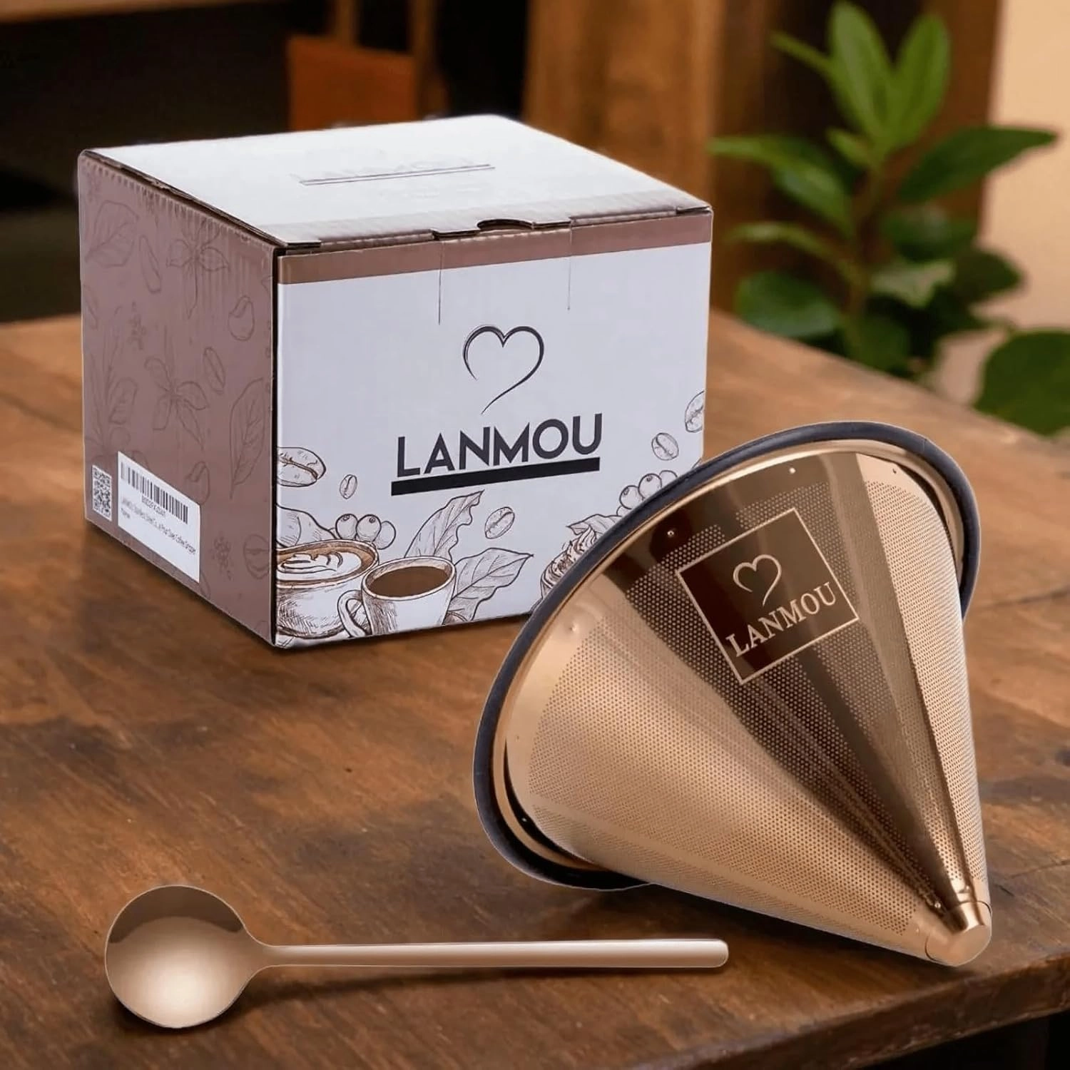 Stainless Steel Coffee Filter with a spoon - Compatible with Chemex & other Pour Over Coffee Carafes – Rose Gold Reusable Coffee Filter - Dishwasher & microwave safe Pour Over Coffee Dripper