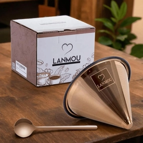 Stainless Steel Coffee Filter with a spoon - Compatible with Chemex & other Pour Over Coffee Carafes – Rose Gold Reusable Coffee Filter - Dishwasher & microwave safe Pour Over Coffee Dripper