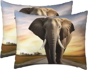 Standard Pillowcases Set of 2, Elephant Walking Pillow Cases for Hair and Skin, Soft Breathable Pillow Cases Cover with Hidden Zipper, 20x26 Inches Pillow Covers for Sleeping Gift Bed Pillowcase