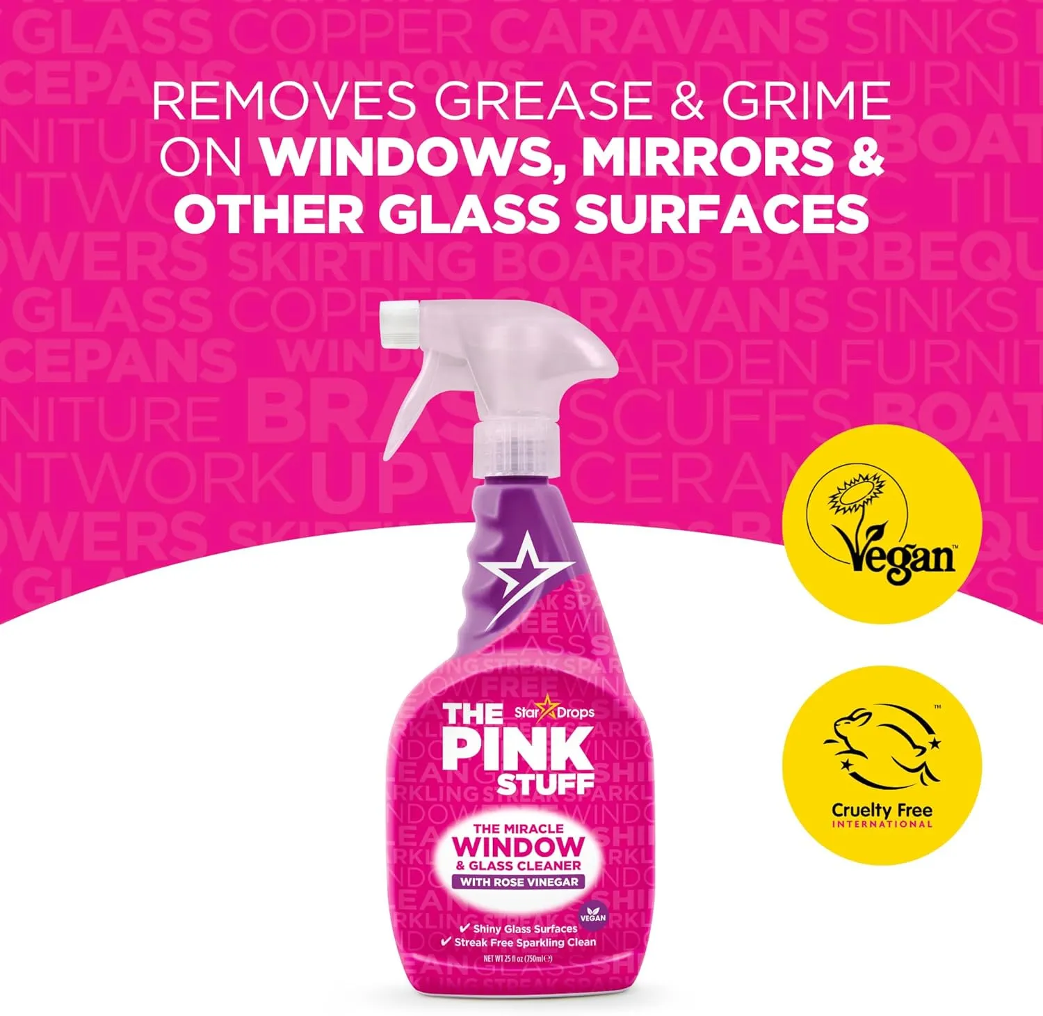 Stardrops - The Pink Stuff - The Miracle Window & Glass Cleaner with Rose Vinegar 3-Pack Bundle (3 Window & Glass Cleaner)