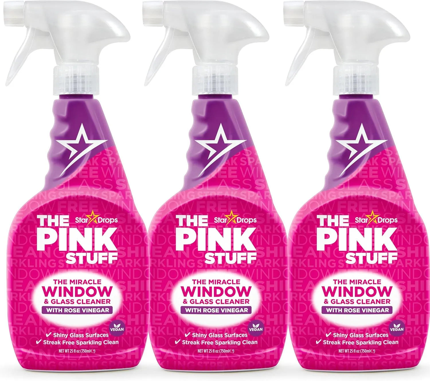 Stardrops - The Pink Stuff - The Miracle Window & Glass Cleaner with Rose Vinegar 3-Pack Bundle (3 Window & Glass Cleaner)