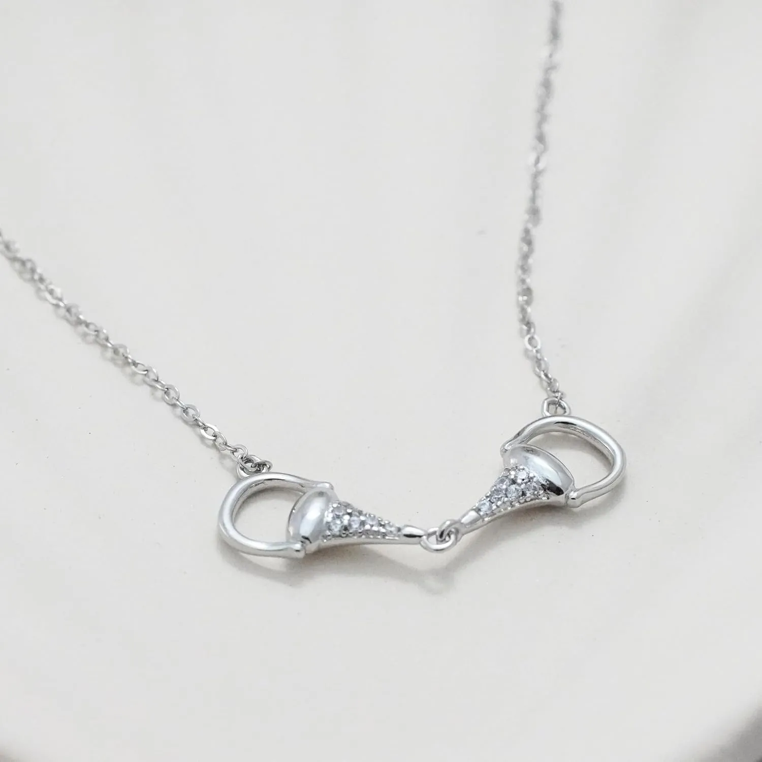 Statement 925 Sterling Silver Horse Necklace with Sparkly Gemstones. Horizontal Horsebit Pendant Necklaces in Silver, 18K Gold, or Rose Gold