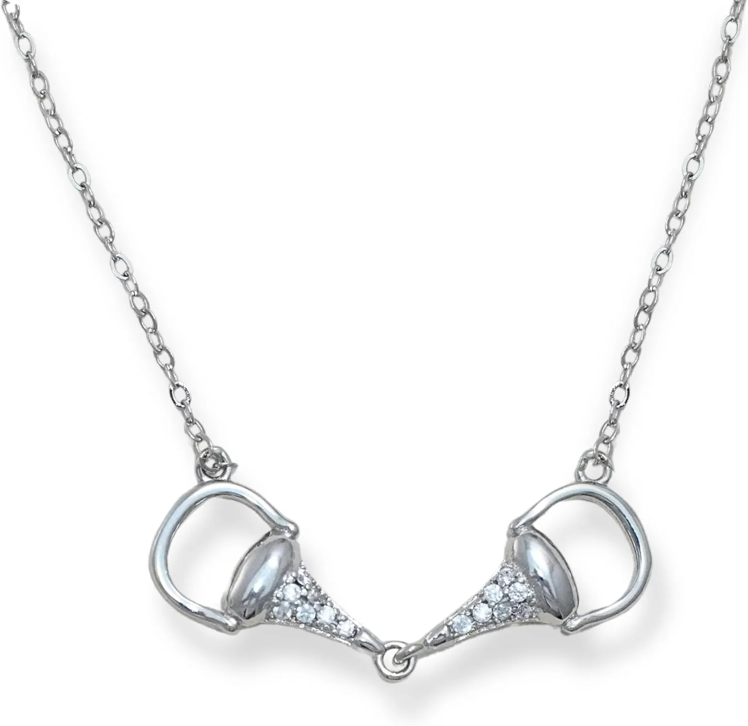 Statement 925 Sterling Silver Horse Necklace with Sparkly Gemstones. Horizontal Horsebit Pendant Necklaces in Silver, 18K Gold, or Rose Gold