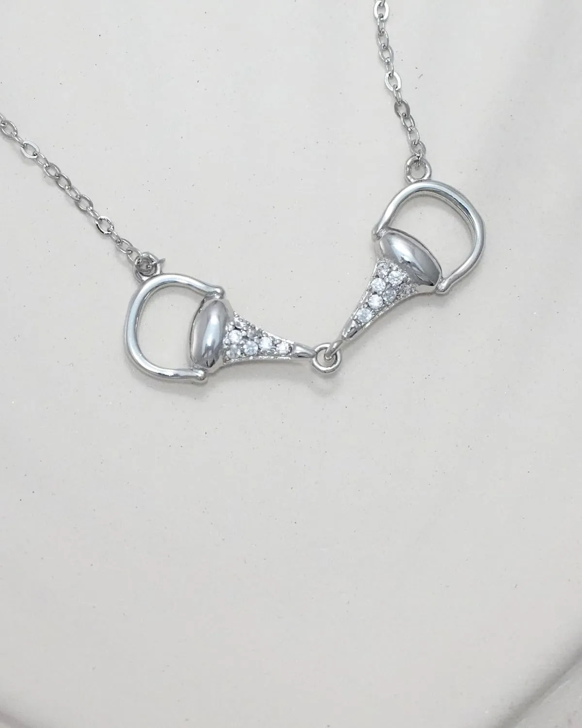 Statement 925 Sterling Silver Horse Necklace with Sparkly Gemstones. Horizontal Horsebit Pendant Necklaces in Silver, 18K Gold, or Rose Gold