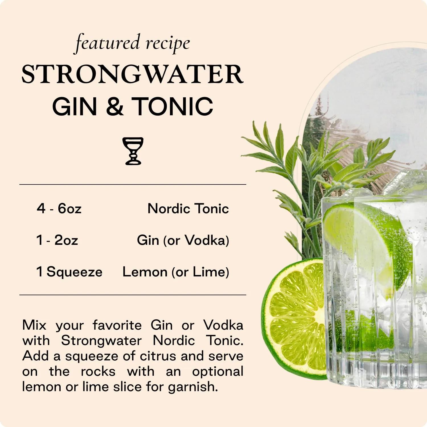 Strongwater Sparkling Nordic Tonic Water - 12 Pack Cans (8.4 Fl Oz Each) - Premium Mixer Made with Quinine, Rocky Mountain Water & Botanicals - Real Cane Sugar, No Artificial Flavors