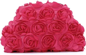 SUKUTU Flower Evening Bag Floral Clutch Bag Satin Handbag with Detachable Strap for Weeding Party Prom