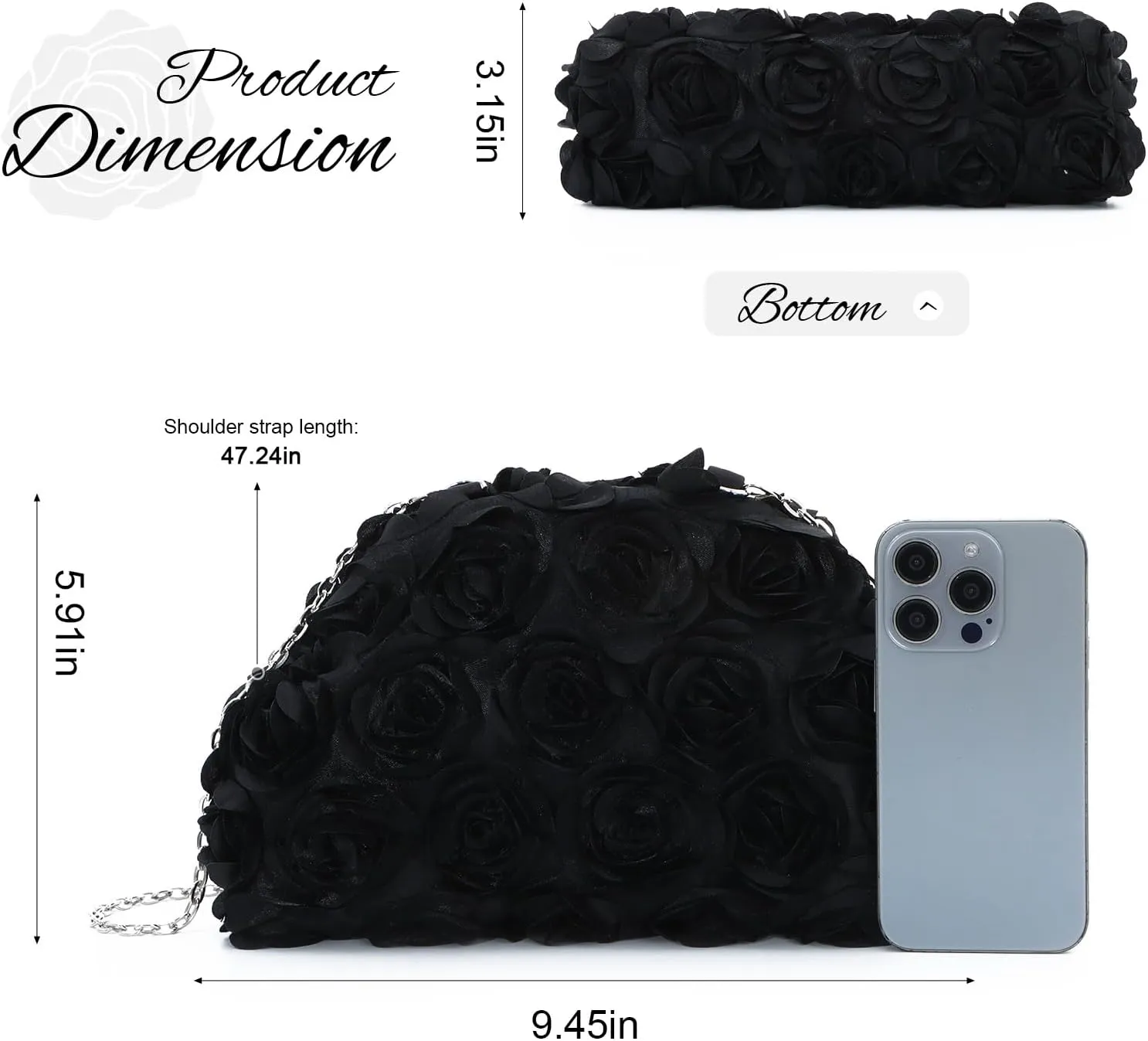 SUKUTU Flower Evening Bag Floral Clutch Bag Satin Handbag with Detachable Strap for Weeding Party Prom