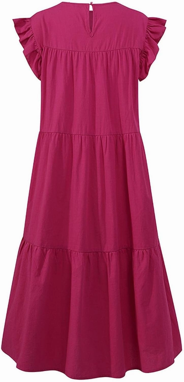 Summer Dresses for Women 2023,Plus Size Casual Cute Babydoll Dress,Tiered Ruffle Flowy Boho Beach Sundress