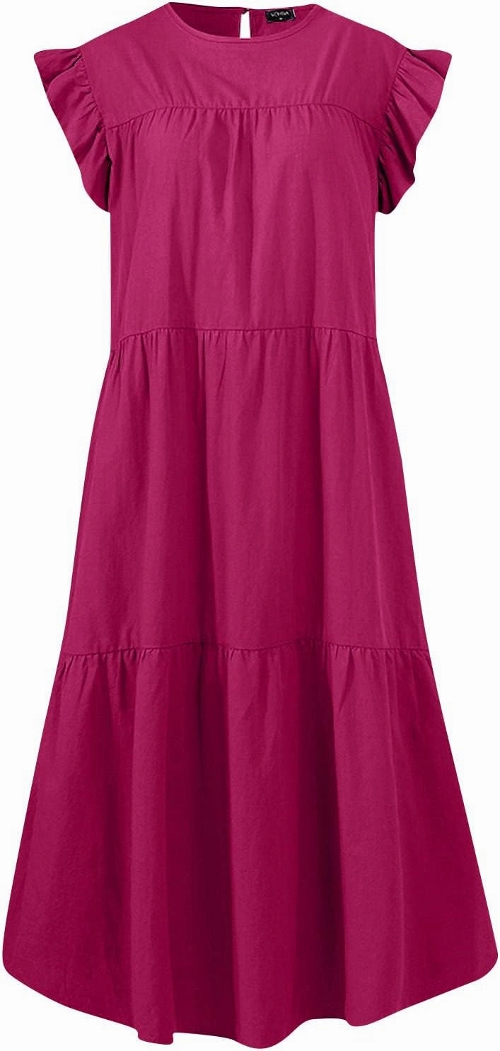 Summer Dresses for Women 2023,Plus Size Casual Cute Babydoll Dress,Tiered Ruffle Flowy Boho Beach Sundress