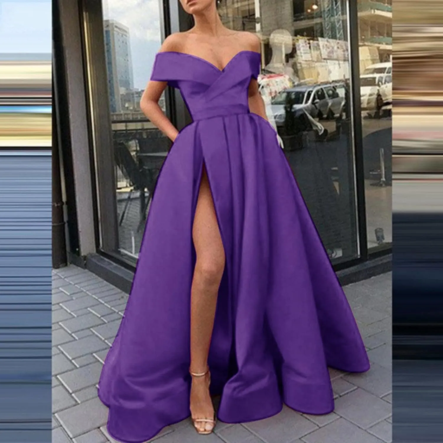 Sweetheart Ball Gown Dresses Prom Dress Formal V Neck Prom Gown for Women Elegant Gown 3/4 Sleeve Maxi Dress Empire