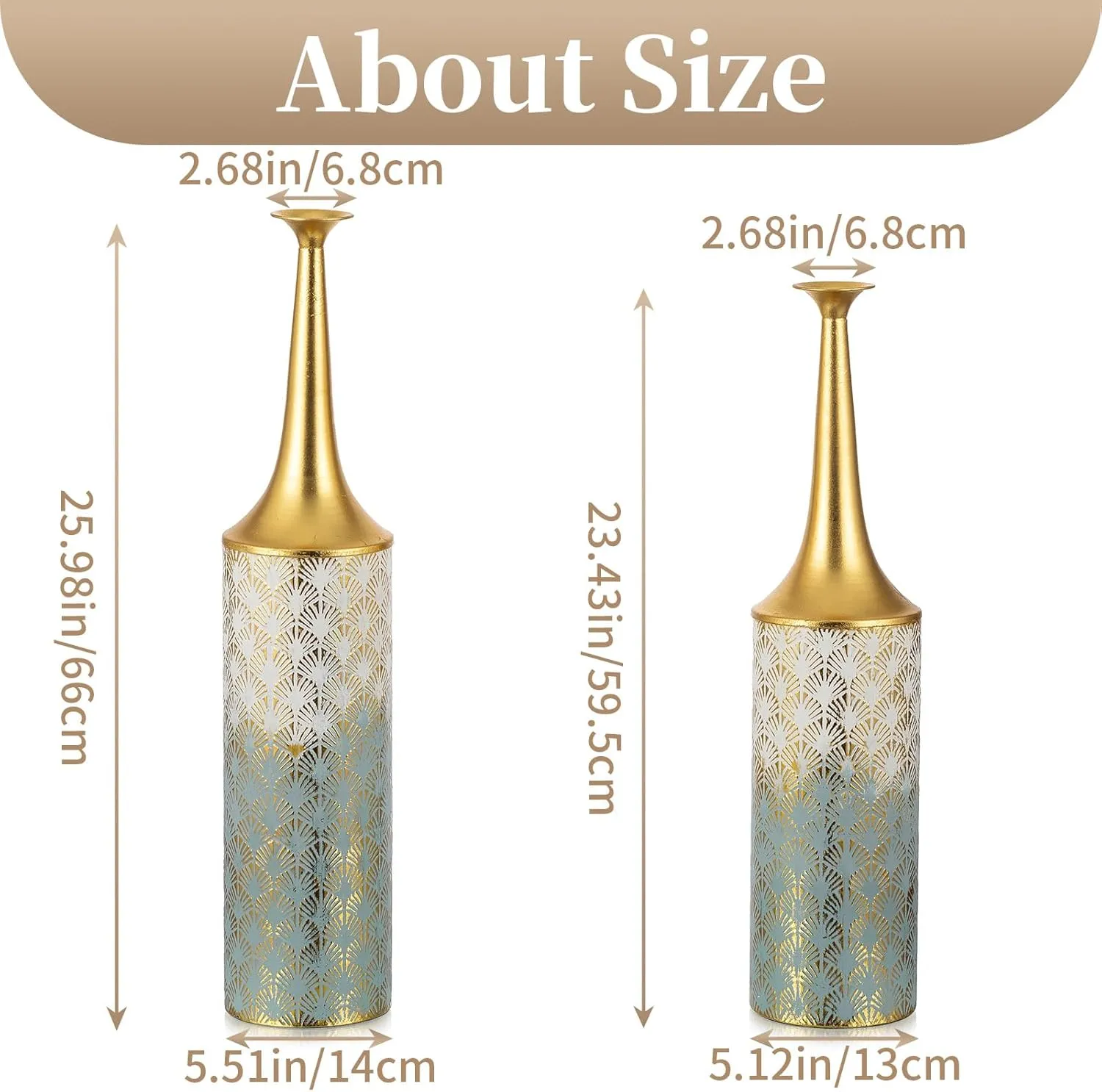 Sziqiqi Large Floor Vases Decorative Tall- 23.4/26in Set of 2 Coastal Big Vase for Home Decor Living Room Rustic Flowers Vases Metal Plant Farmhouse Vases for Pampas Grass Feathers Twigs Branches