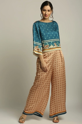Teal Blue Orchid Bloom Printed Co-Ord Set