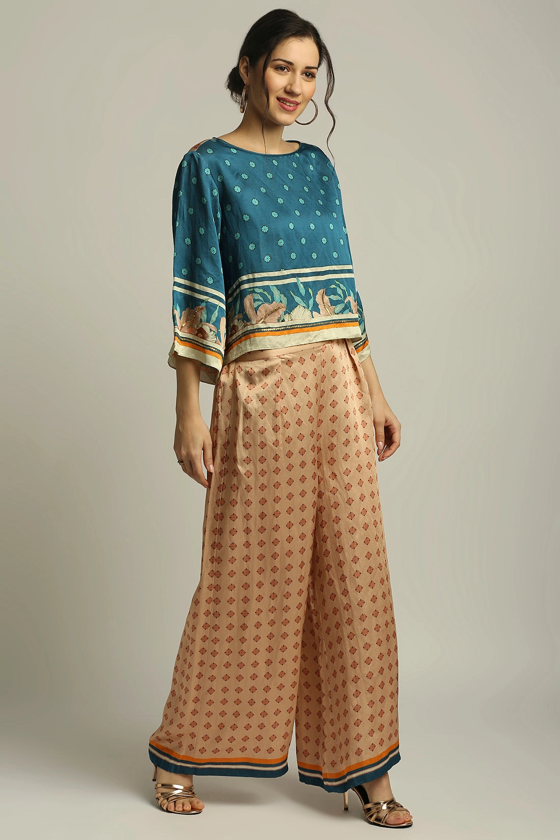 Teal Blue Orchid Bloom Printed Co-Ord Set