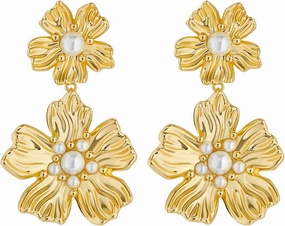 Ted Baker London Petaria Flower Statement Drop Earrings For Women (Gold/Pearl)