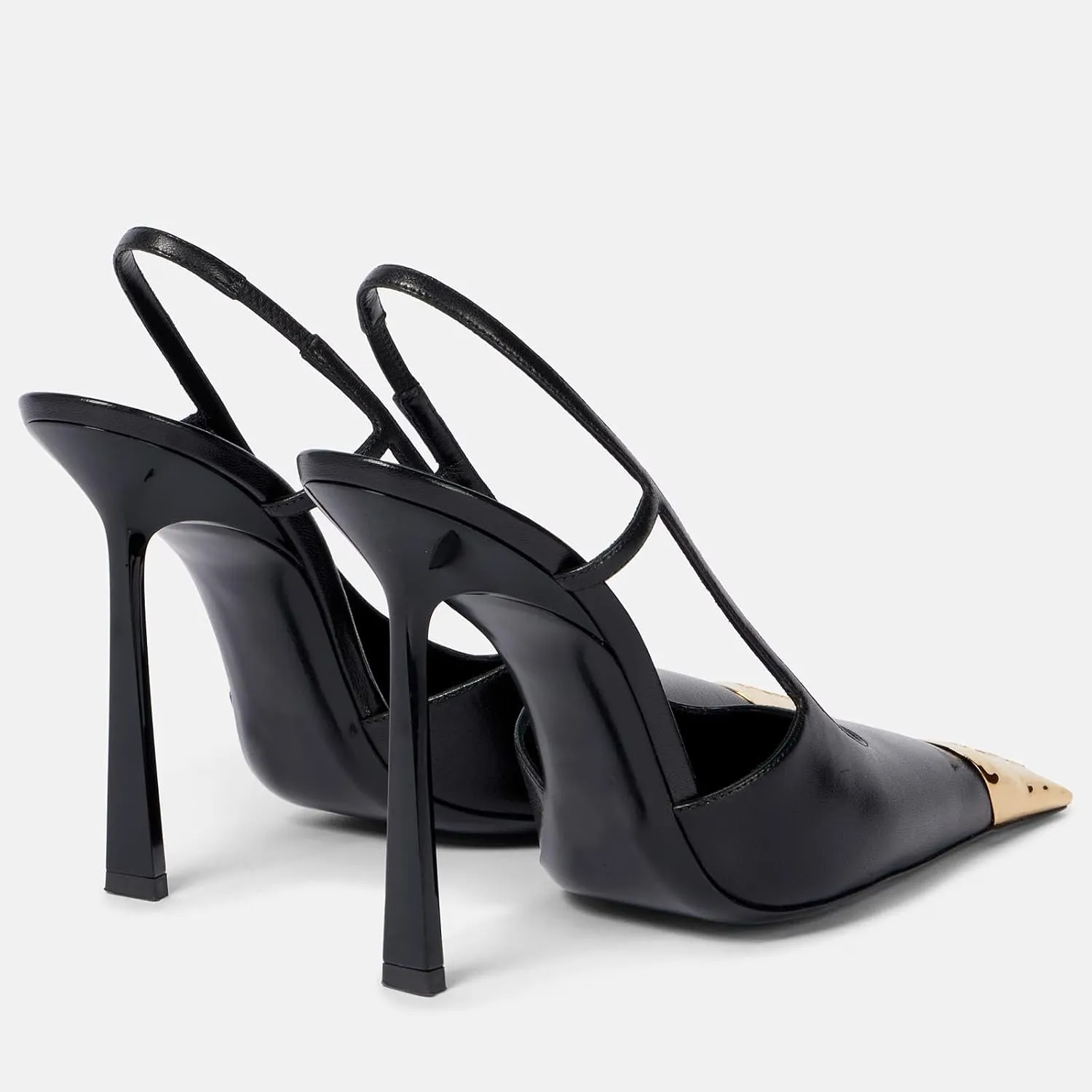 THESHY Womens Slingback High Heels Metal Pointed Toe Leather High Stiletto Heel Pumps Slip on Elastic Strap Fashion Dress Shoes for Women