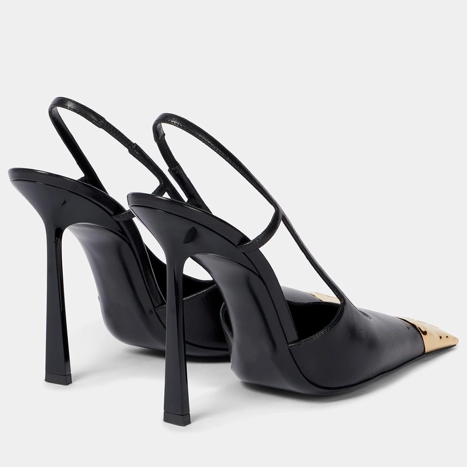 THESHY Womens Slingback High Heels Metal Pointed Toe Leather High Stiletto Heel Pumps Slip on Elastic Strap Fashion Dress Shoes for Women