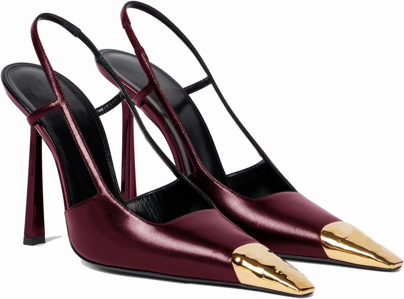 THESHY Womens Slingback High Heels Metal Pointed Toe Leather High Stiletto Heel Pumps Slip on Elastic Strap Fashion Dress Shoes for Women