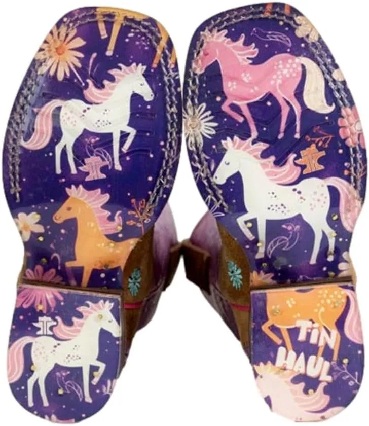 Tin Haul Western Boots Girls Floral Pony Brown 14-119-0102-5071 BR