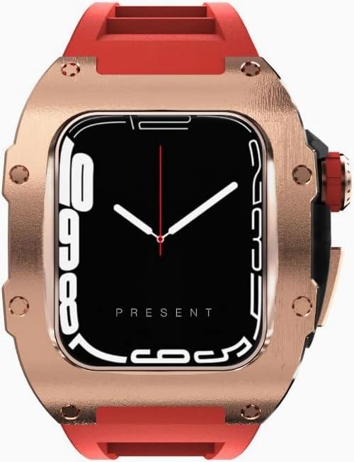 Titanium Alloy Rugged Case and Band for Apple Watch 45/44mm, Compatible with Apple Watch Series SE 9/8/7/6, Military-Grade Shockproof Bumper Case for iWatch Tactical Men's Modified Fashion Trend Band Gold Black-Series