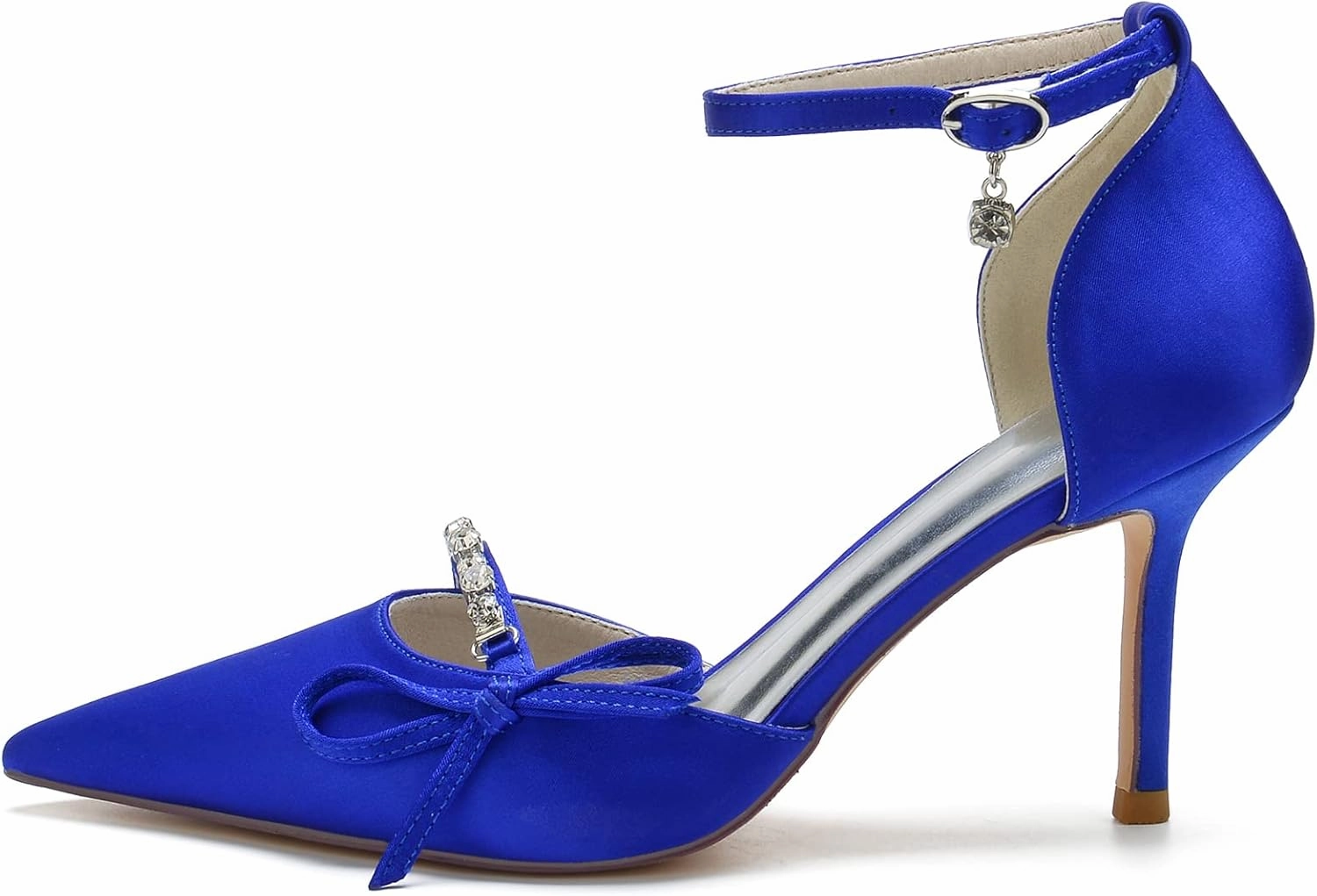 TNXZ Bridal Evening Party Dress Shoes Satin Ankle Strap Wedding Bride Party Shoes with Bow Glitter Rhinestone Closed Toe Wedding