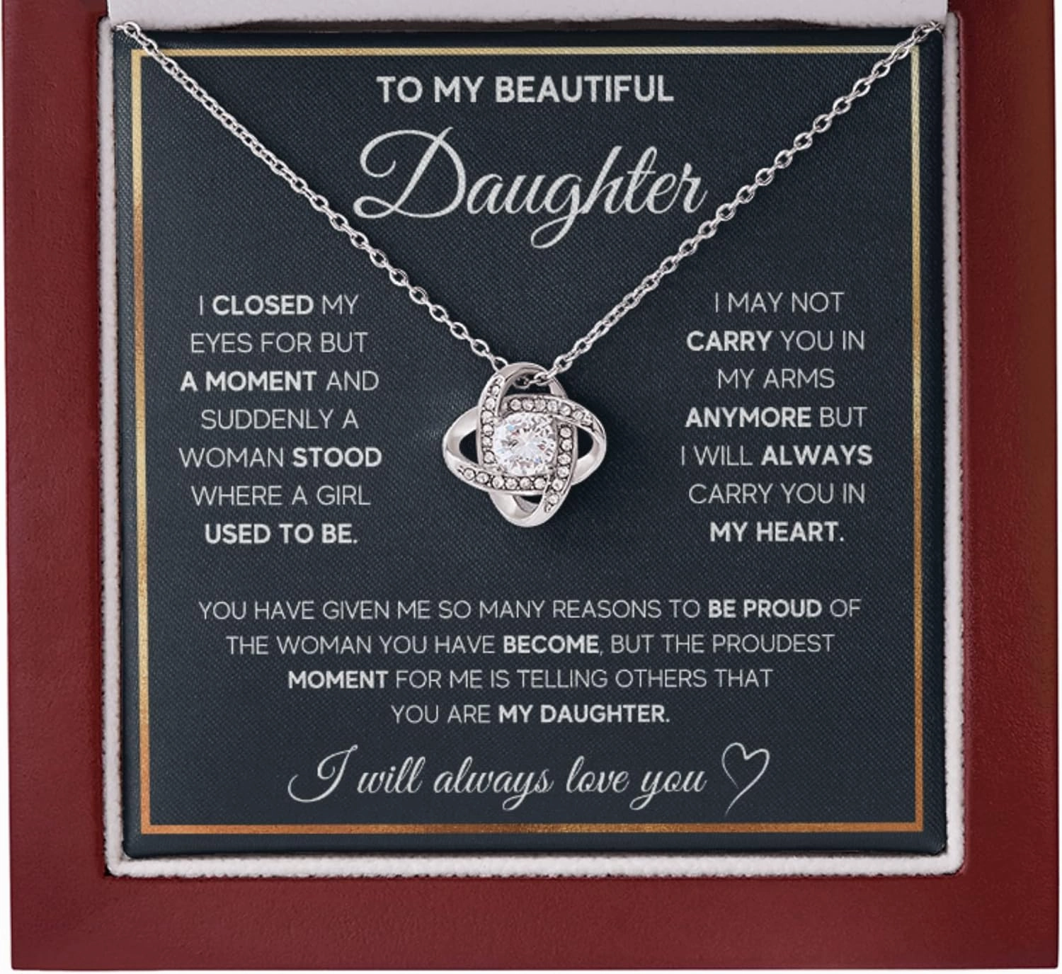 To My Beautiful Daughter Necklace from Mom & Dad | Cubic Zirconia Pendant with Heartfelt Message Card & Gift Box | Daughter Birthday, Graduation, Christmas Jewelry Gift from Parents