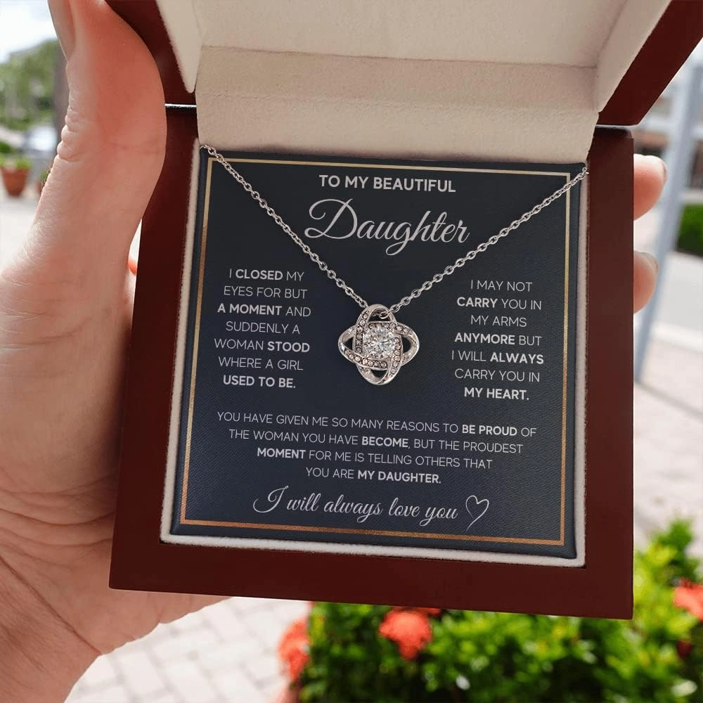 To My Beautiful Daughter Necklace from Mom & Dad | Cubic Zirconia Pendant with Heartfelt Message Card & Gift Box | Daughter Birthday, Graduation, Christmas Jewelry Gift from Parents